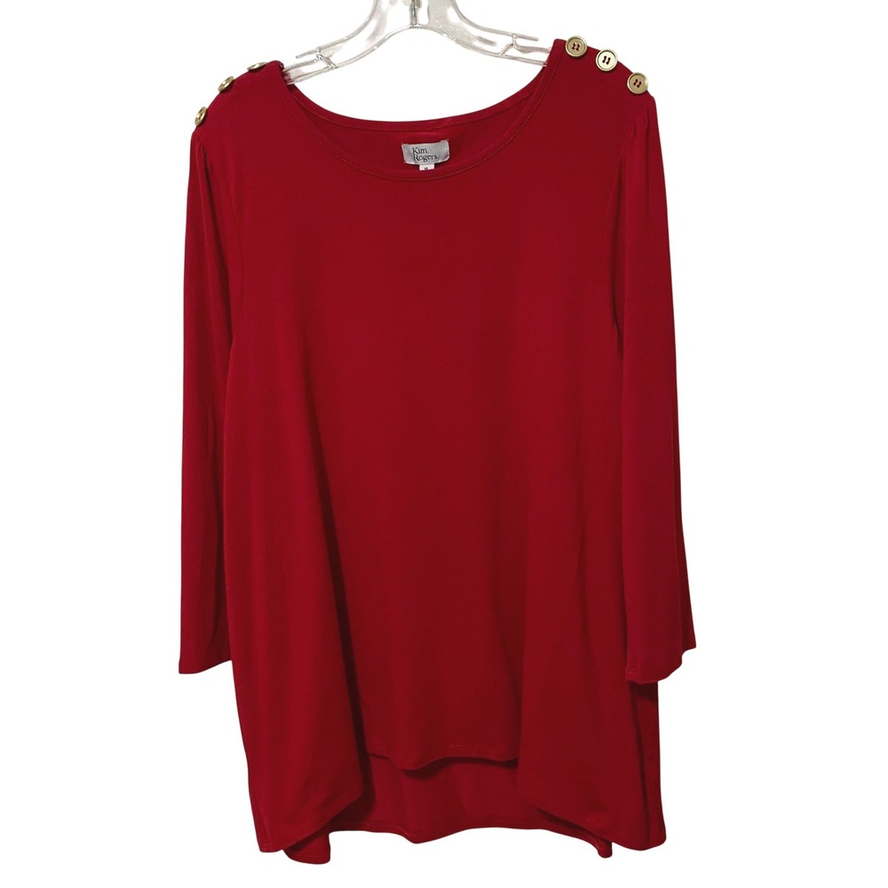 Nautical Womens Red Stretch Knit Tunic Top 3/4 Sleeves Button Accents Preppy XL